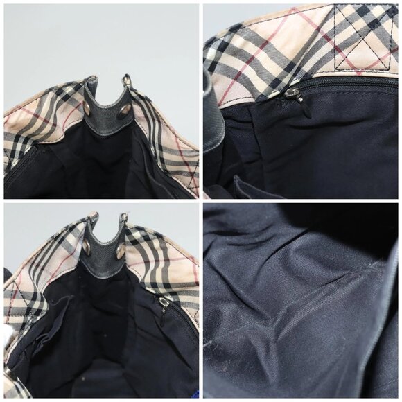 BURBERRY Nova Check Blue Label Hand Bag Canvas Nylon Black Beige Auth - Picture 15 of 16